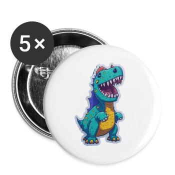 Dinosaurier lustig cool - Buttons groß 56 mm (5er Pack) - Weiß - Vorne