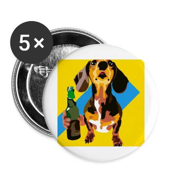 Teckel à bière - Lot de 5 grands badges (56 mm) - blanc - Devant