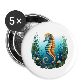 Seepferdchen - Buttons groß 56 mm (5er Pack) - Weiß - Vorne