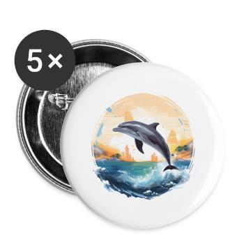 Dolphin Leap - Buttons large 2.2''/56 mm (5-pack) - white - Front