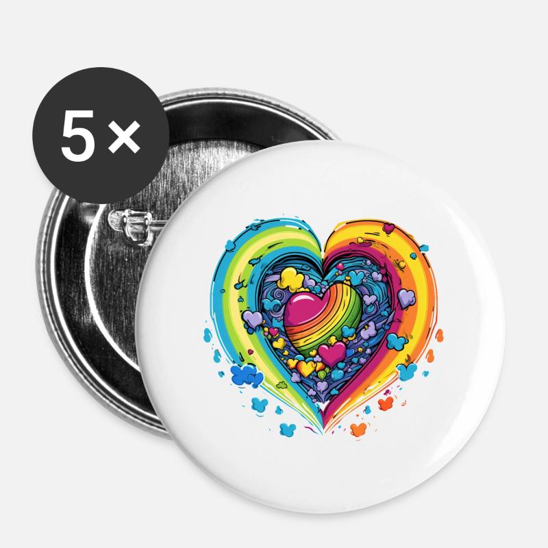 LGBTQAI+ Community Support Rainbow Hearts - Buttons large 2.2''/56 mm (5-pack) - white