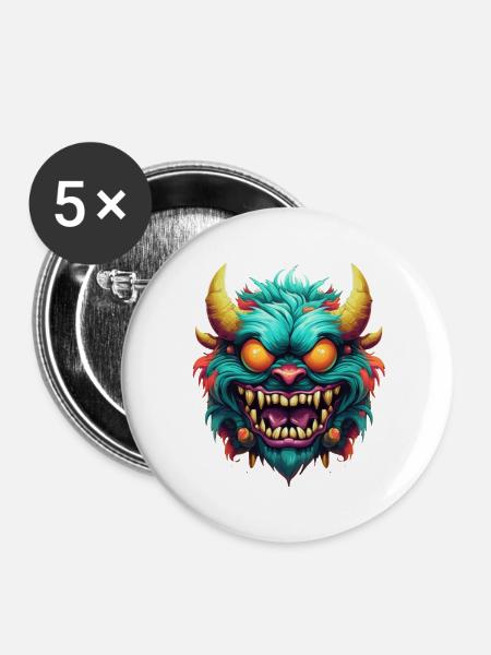 Evil Monster - Buttons groß 56 mm (5er Pack) - Weiß
