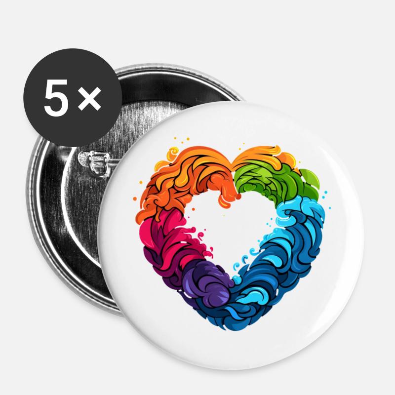 LGBTQIA+ Rainbow Heart - Buttons large 2.2''/56 mm (5-pack) - white
