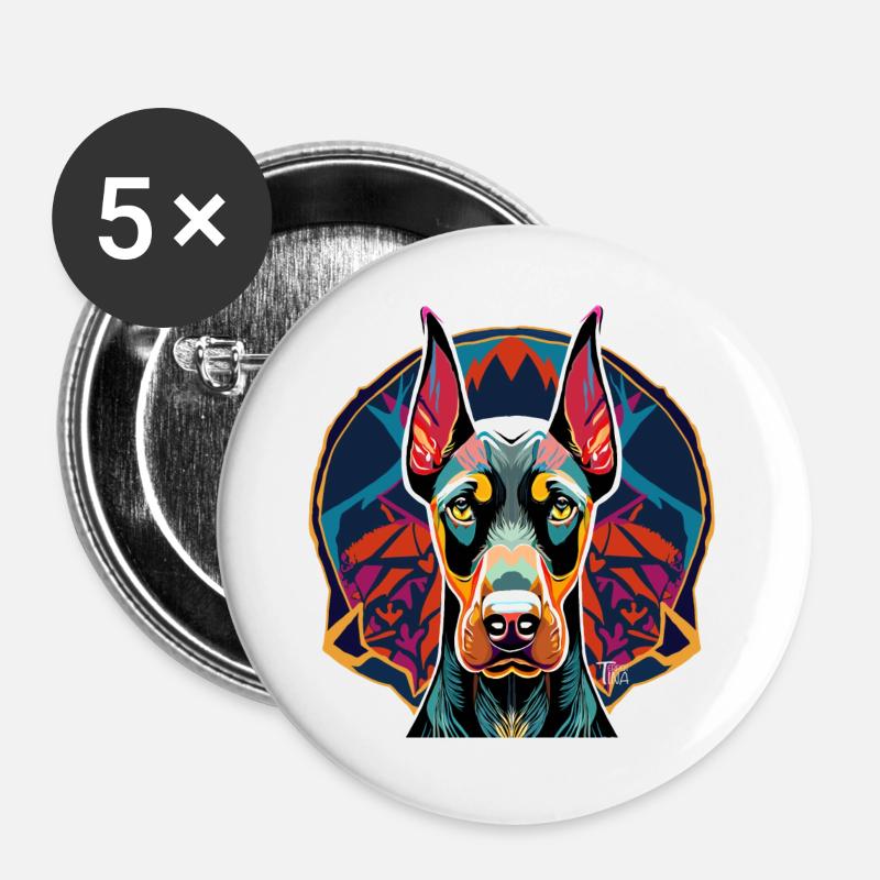 Doberman - Buttons large 2.2''/56 mm (5-pack) - white