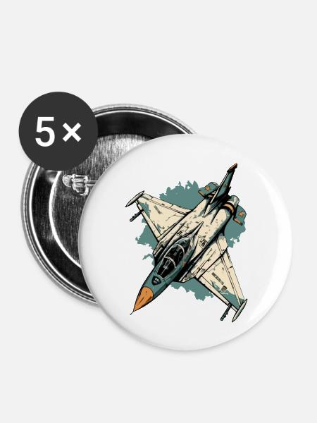 Blaues Sturmflugzeug - Buttons groß 56 mm (5er Pack) - Weiß