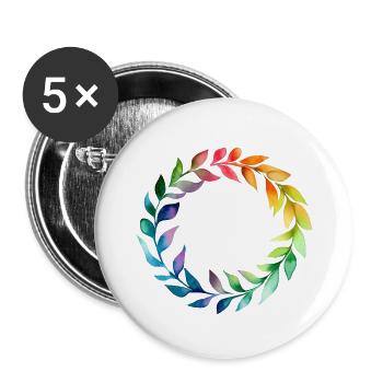 Regenbogenblätter. Einen Kreis im Aquarellstil bilden - Buttons groß 56 mm (5er Pack) - Weiß - Vorne