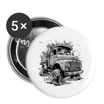 MegaTrucker LKW - Buttons groß 56 mm (5er Pack) - Weiß - Vorne
