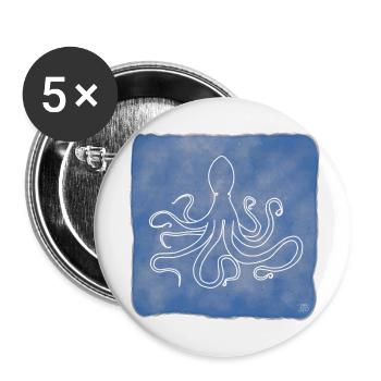 "Oktopus", Boho Line Art Design, Serie "Ocean" - Buttons groß 56 mm (5er Pack) - Weiß - Vorne
