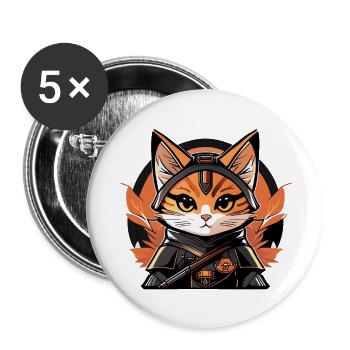 Ninja Cat - Buttons large 2.2''/56 mm (5-pack) - white - Front