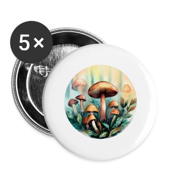 mushrooms in the forest, mushrooming in nature - Buttons large 2.2''/56 mm (5-pack) - white - Front
