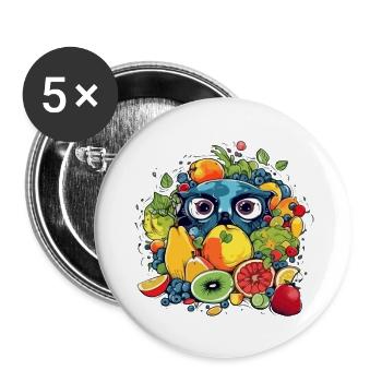 Hibi la chouette dans les fruits - Lot de 5 grands badges (56 mm) - blanc - Devant