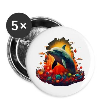 Der Delphin springt aus seinem Element - Buttons groß 56 mm (5er Pack) - Weiß - Vorne