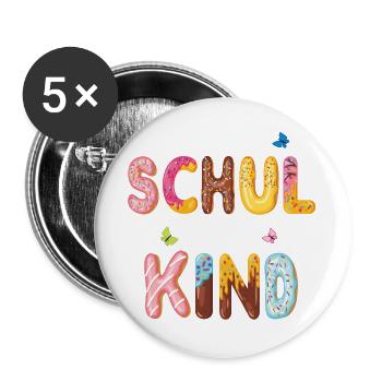 Schulkind Einschulung - Buttons groß 56 mm (5er Pack) - Weiß - Vorne
