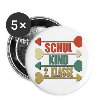 SCHULKIND 2. KLASSE RETRO GRUNDSCHULE - Buttons groß 56 mm (5er Pack) - Weiß - Vorne