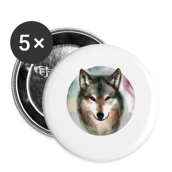 Un petit loup et un petit chien - Lot de 5 grands badges (56 mm) - blanc - Devant