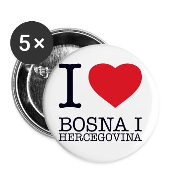 I LOVE BOSNA I HERCEGOVINA Bosnia and Herzegovina - Buttons large 2.2''/56 mm (5-pack) - white - Front