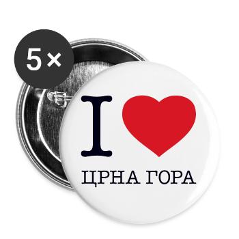 I LOVE MONTENEGRO - Buttons groß 56 mm (5er Pack) - Weiß - Vorne