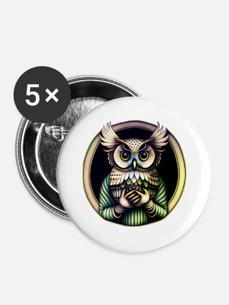 Eule - Buttons groß 56 mm (5er Pack) - Weiß