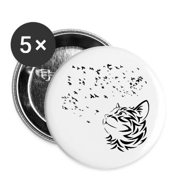 Chat regarde les Oiseaux volent - Lot de 5 grands badges (56 mm) - blanc - Devant
