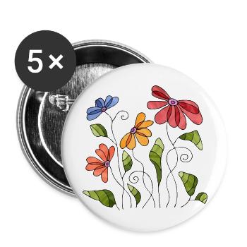 Fleur - Lot de 5 grands badges (56 mm) - blanc - Devant