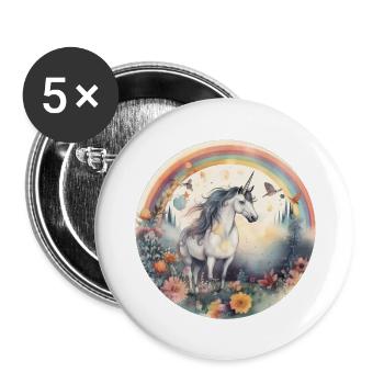 Verzauberter Regenbogen: Magisches Einhorn - Buttons groß 56 mm (5er Pack) - Weiß - Vorne