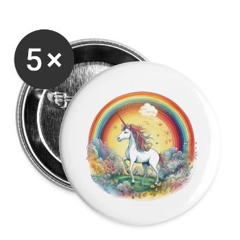 Verzauberter Regenbogen: Magisches Einhorn - Buttons groß 56 mm (5er Pack) - Weiß - Vorne