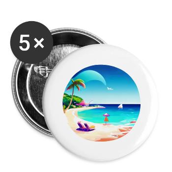 Summer Holiday Palm Tree Sun Beach Palm Island - Buttons large 2.2''/56 mm (5-pack) - white - Front