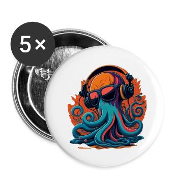 Oktopus mit Sonnenbrille - Buttons groß 56 mm (5er Pack) - Weiß - Vorne