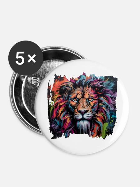 Löwe im Graffiti-Stil - Buttons groß 56 mm (5er Pack) - Weiß