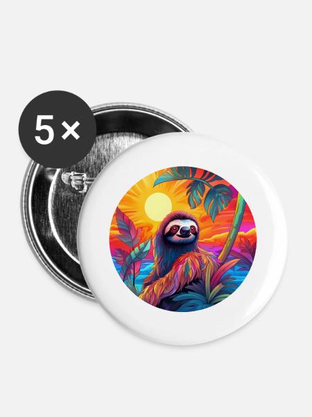 Faultier - Buttons groß 56 mm (5er Pack) - Weiß