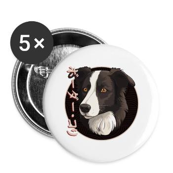 Japanischer Border Collie Hund - Buttons groß 56 mm (5er Pack) - Weiß - Vorne