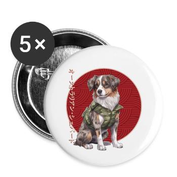 Japanischer Australian Shepherd - Buttons groß 56 mm (5er Pack) - Weiß - Vorne