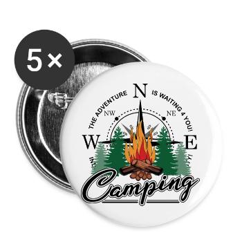 Camping pour camping-cars ou caravanes - Lot de 5 grands badges (56 mm) - blanc - Devant