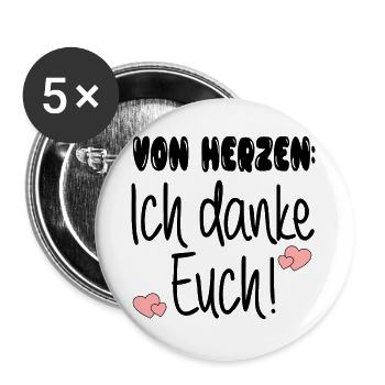 DANKE SAGEN SPRÜCHE - DANKESCHÖN GRUPPE FAMILIE - Buttons groß 56 mm (5er Pack) - Weiß - Vorne