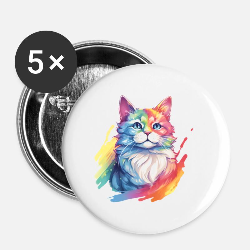 Rainbow Cat – Picturesque Rainbow Cat - Buttons large 2.2''/56 mm (5-pack) - white