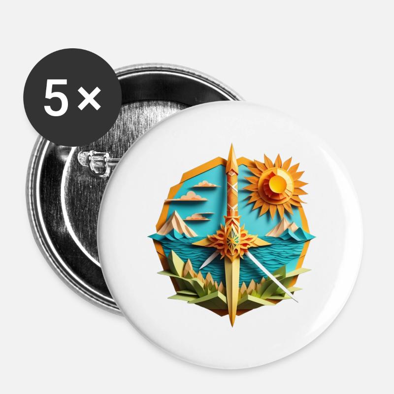Summer beach origami sword - Buttons large 2.2''/56 mm (5-pack) - white