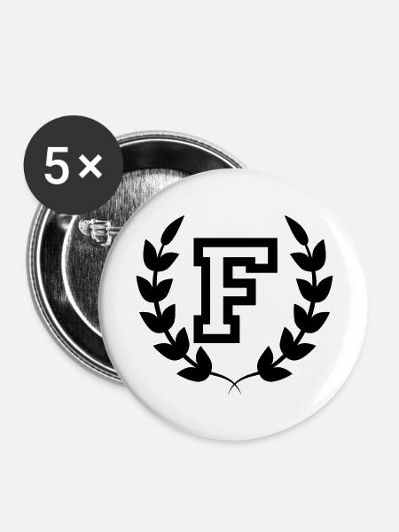 Buchstabe f sport - Buttons groß 56 mm (5er Pack) - Weiß