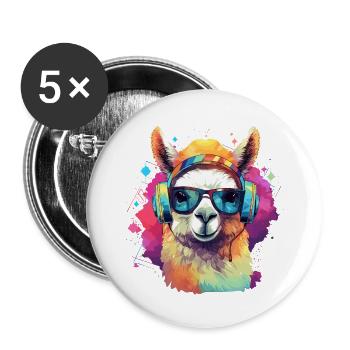 Happy Alpaga Rainbow Art - Lot de 5 grands badges (56 mm) - blanc - Devant