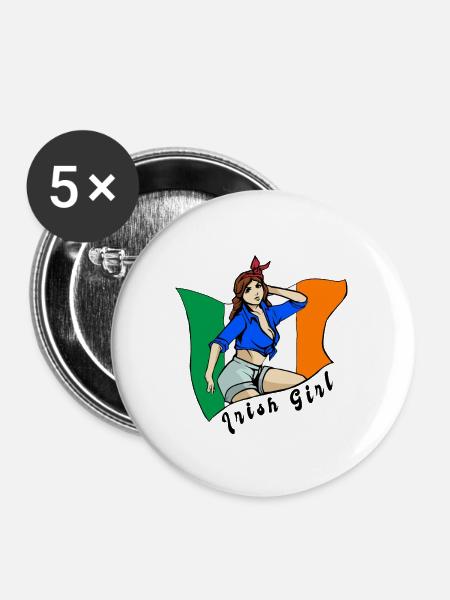 Irisches Mädchen Flaggen Design - Buttons groß 56 mm (5er Pack) - Weiß