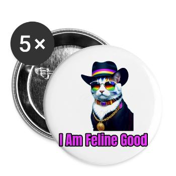 Un chat portant un fedora et des lunettes de soleil - Lot de 5 grands badges (56 mm) - blanc - Devant
