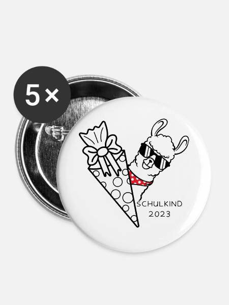 Schulstart Schulkind Schulanfang Alpaka - Buttons groß 56 mm (5er Pack) - Weiß