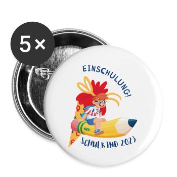 Schulkind Schulanfang zuckertüte Bleistift - Buttons groß 56 mm (5er Pack) - Weiß - Vorne