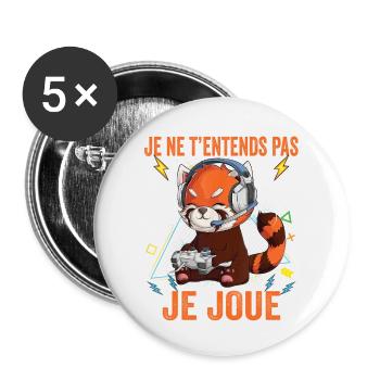 Je joue je n'entends pas Gaming gamer cadeaux - Lot de 5 grands badges (56 mm) - blanc - Devant