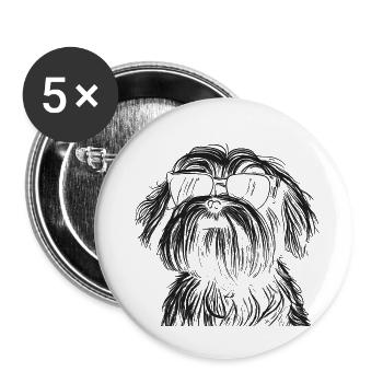 Hund mit Sonnenbrille - Buttons groß 56 mm (5er Pack) - Weiß - Vorne