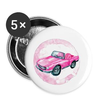 Niedliches niedliches Damenspielzeugauto rosa - Buttons groß 56 mm (5er Pack) - Weiß - Vorne