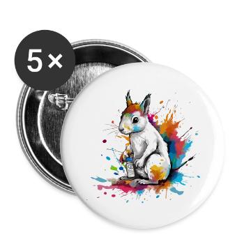 Bibou l'écureuil peintre - Lot de 5 grands badges (56 mm) - blanc - Devant