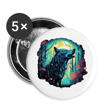 Loup épique à la pleine lune - Lot de 5 grands badges (56 mm) - blanc - Devant