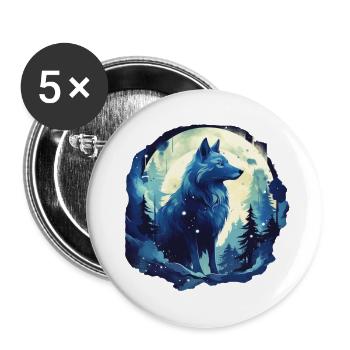 Fantasy: Wolf bei Sonnenuntergang - Buttons groß 56 mm (5er Pack) - Weiß - Vorne
