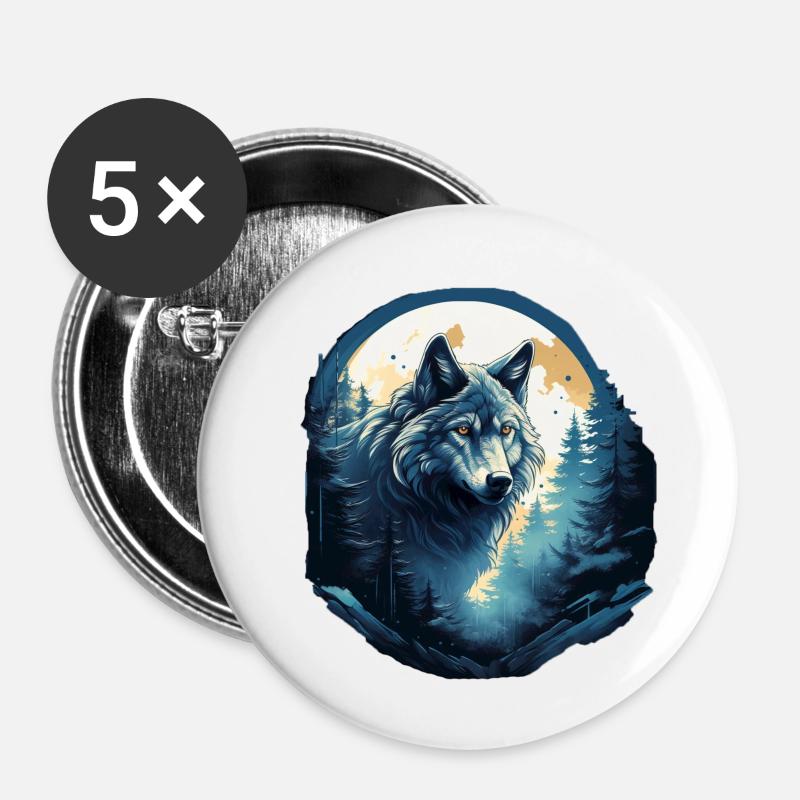 Mystical wolf at night - Buttons large 2.2''/56 mm (5-pack) - white