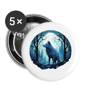 einsamer Wolf bei Vollmond - Buttons groß 56 mm (5er Pack) - Weiß - Vorne